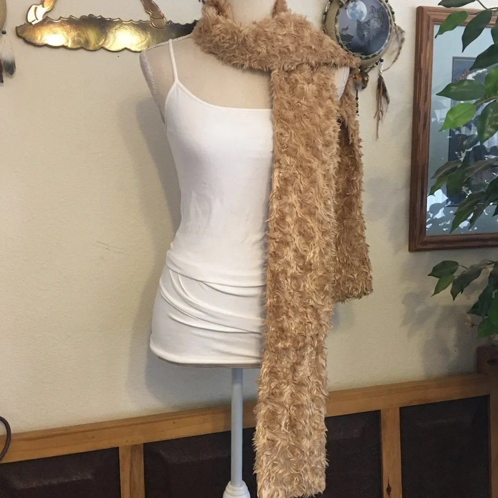 Gorgeous golden faux fur scarf wrap 5”x74”